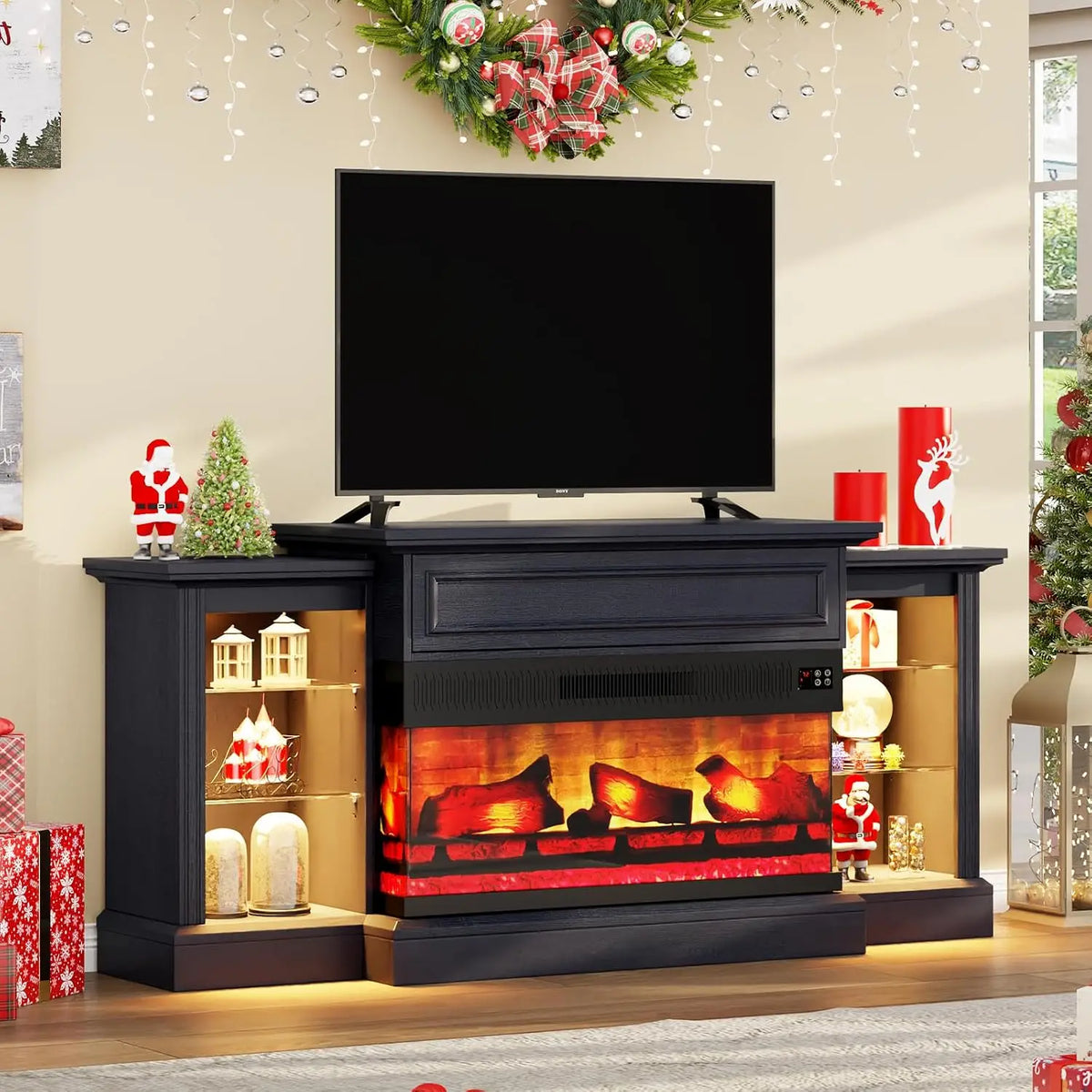 70" Farmhouse Electric Fireplace TV Stand with 3-Sided Mantel