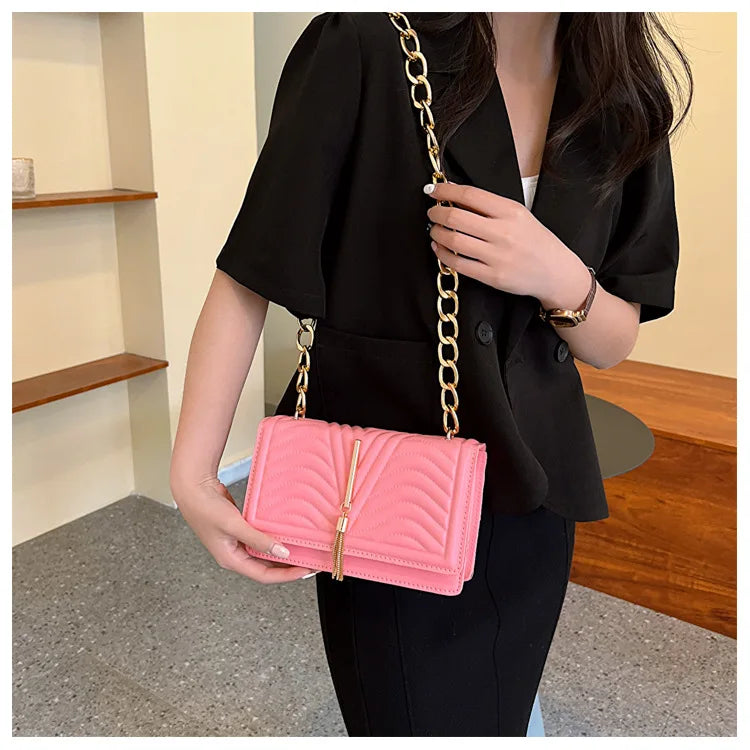 Brand Designer PU Striped Women's Shoulder Bag Fashion Tassel Chain Crossbody Bag Small flap Handbag  2023 Trend