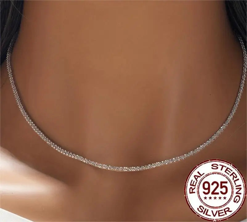 CWWZircons Genuine 925 Sterling Silver Round Cubic Zirconia Galaxy Stacked Thin Chain Necklace for Women Party Jewelry SD017