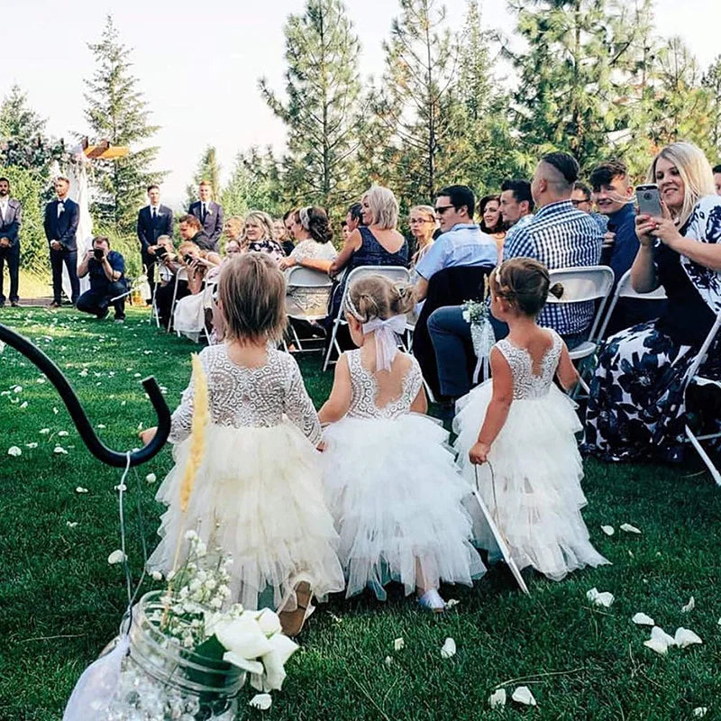 Princess Girls Festival Dress for 6m To 13 Years Old Elegant Flower Girl Vacation Layered Dress Lace Backless Evening Dresses