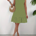 Polka Dot Princess Sleeve Dress with Ruffle Hem Knitted Mid-Length Vintage Style Casual Sporty Fit Chinese Nylon Fabric