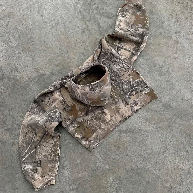New High Street Y2K Retro Hoodie Men Printed Camouflage Pattern Pullover Hip Hop Oversized Camo Hoodies Sweatshirts Streetwear