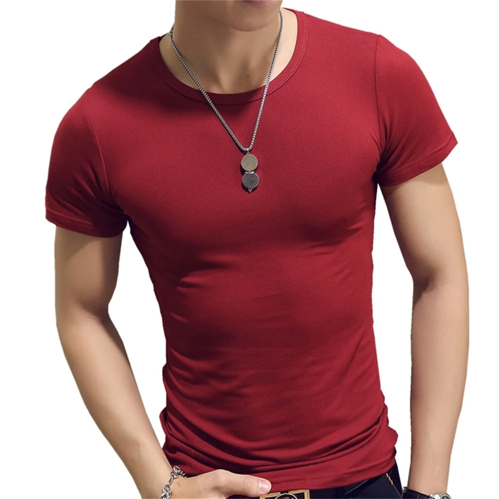 Mens Slim Fit T Shirt Short Sleeve 7 Color Streetwear Gym Tee For Men Breathable Moisture Wicking