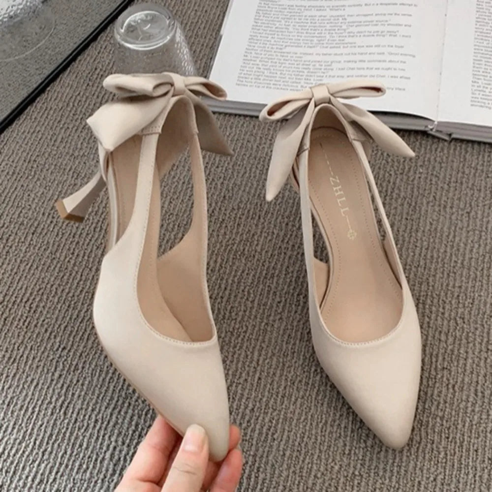 High Heels Women Bowknot Versatile Design Women Shoes Super Big Size 45 Plus Size Heels 44 45 Shoes High