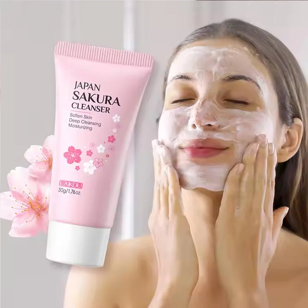 LAIKOU Sakura Facial Cleanser - 50g Gentle Deep Cleaning Face Wash