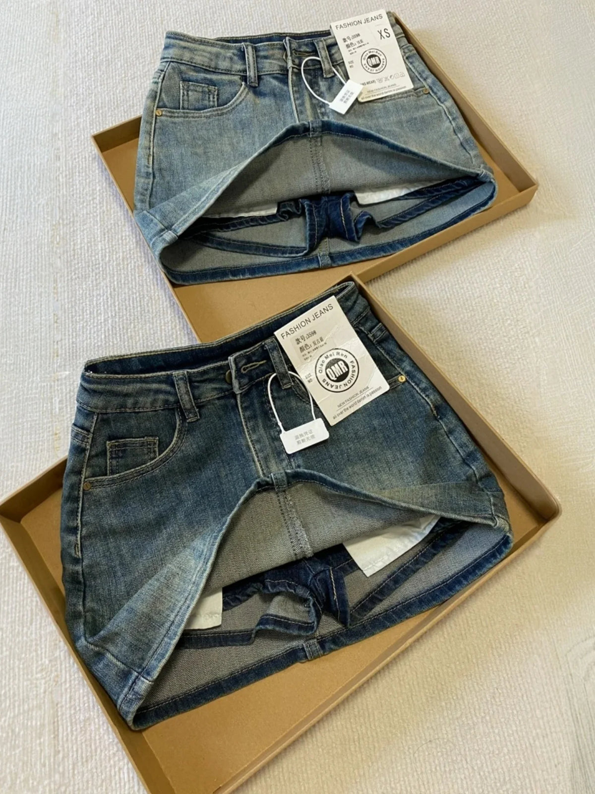 Hot Girl Denim  Skirt Summer plus Size Women's Pear Body Shape Slimming A-Line Short Skirt High Waist Non-Stretch Denim