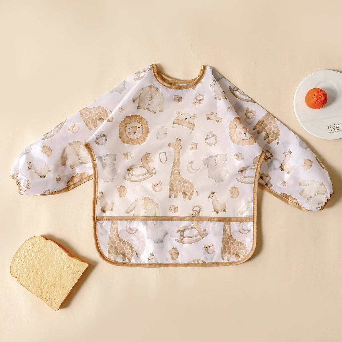 Elinfant Long Sleeve Waterproof Feeding Bibs for Babies Easy Clean Washable Burp Cloth