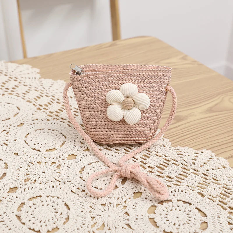 Summer New Children'S Sun Hat Kids Wave Large Brimmed Straw Hat And Bag Sets Girls Sunscreen Beach Hats Baby Hand-Knitted Cap