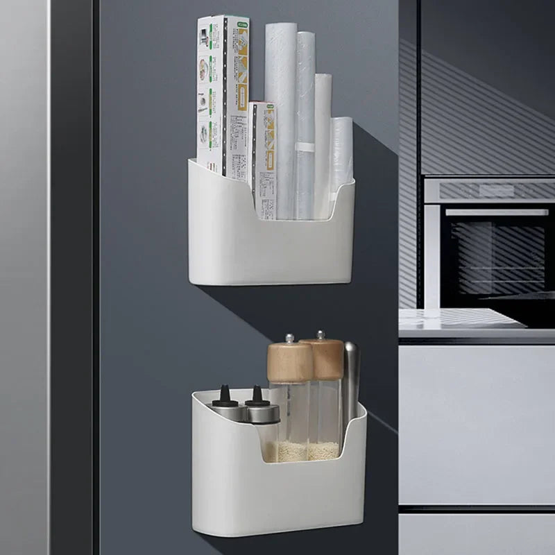 Estante adhesivo de almacenamiento montado en la pared de la cocina, caja de almacenamiento multifuncional para puerta de gabinete, estante de cajón debajo del fregadero, organizador de baño