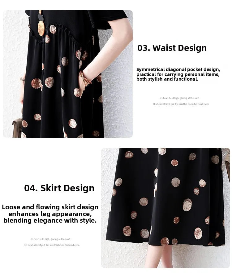 Summer New plus Size Polka Dot Dress Color Block Loose Fitting Slimming Effect Casual Commute Style Women's Dress
