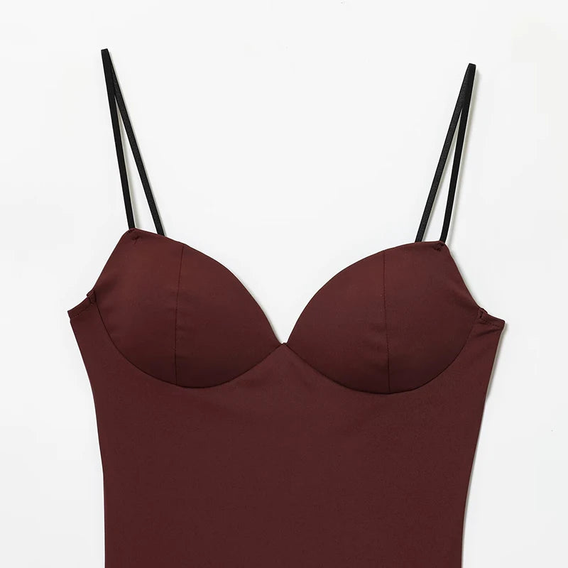 HXAO Sleeveless Crop Tops For Woman Corset Camisole Brown Top Women Bodycon Backless Sexy Tops With Straps Bustier Tank Tops
