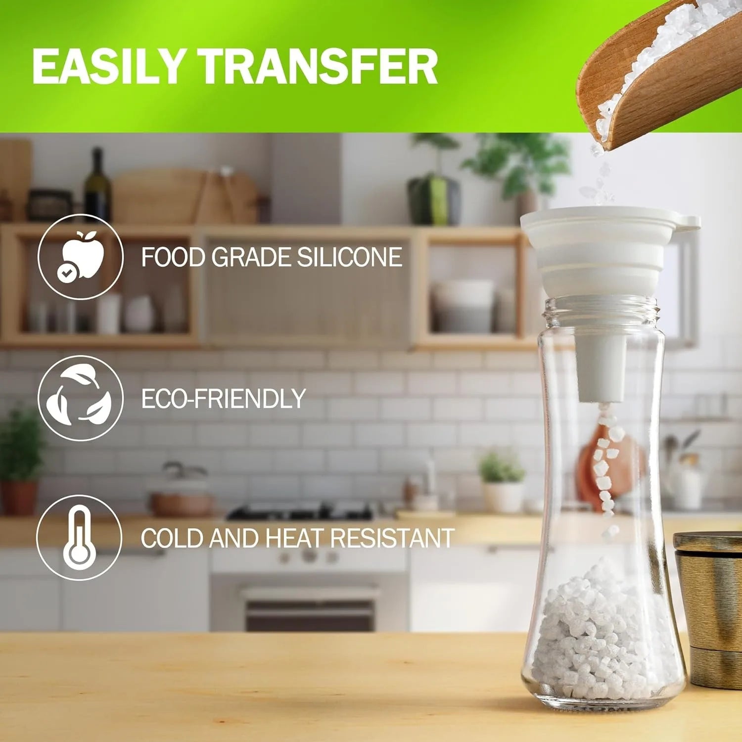 Juego de 3 embudos de cocina de acero inoxidable, embudos pequeños, embudo de boca ancha para tarros, embudo de silicona de grado alimenticio, accesorios de cocina