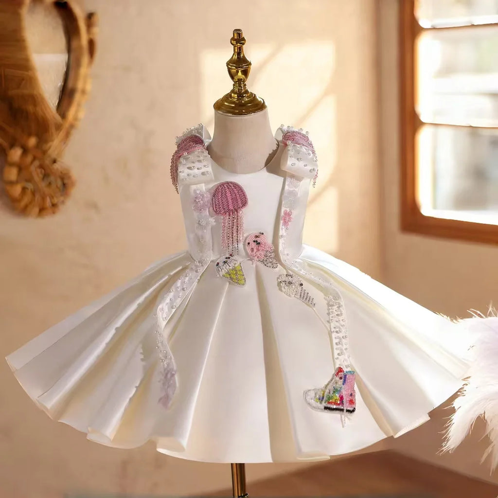 Dreamy Vow D223 Cute Flower Girl Dress Crystal Satin Princess Kids Fomal Gown for Wedding Birthday Festival Party Pageant