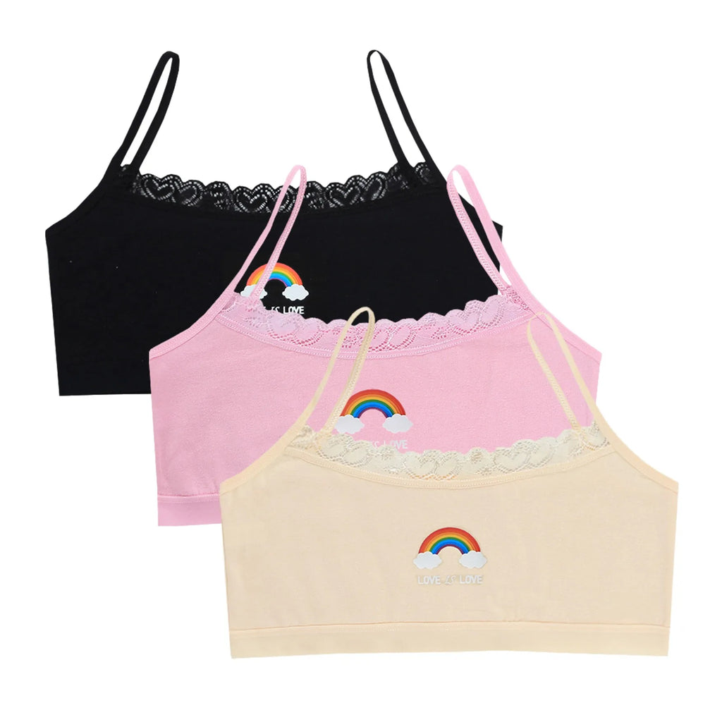 1/3PCS Teenage Girls Rainbow Printed Small Training Bras Cute Kids Sport Vest Tube Tops Student Children Brassiere Underwear