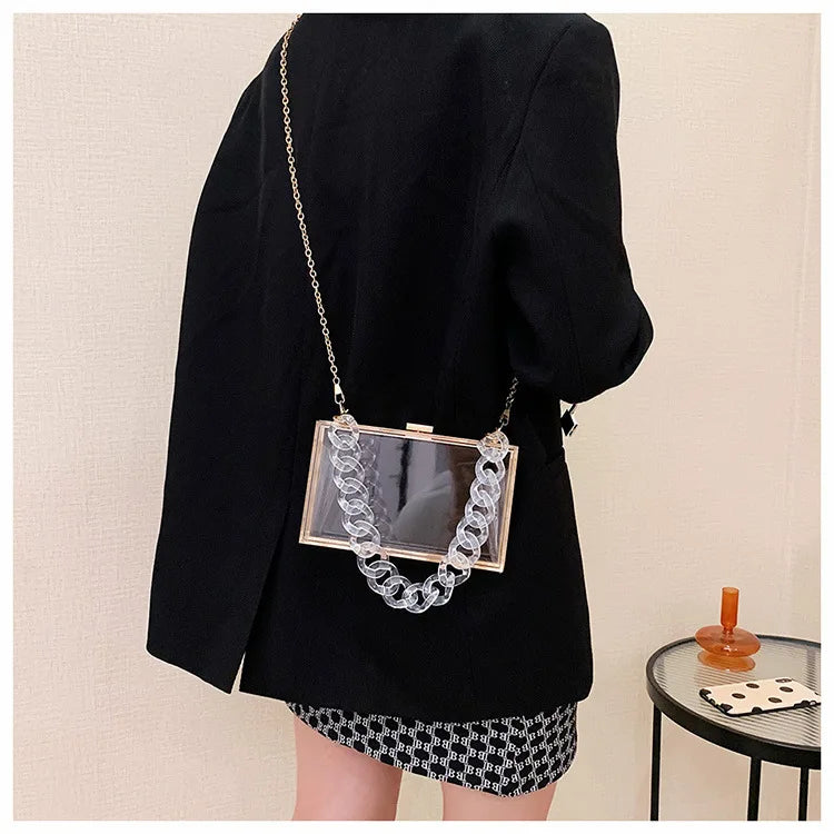 Fashionable Acrylic Handbag Women's Hot Sale Of The Season New Chain Box Bag Transparent Handbag Cross-Border Style Small Siz...