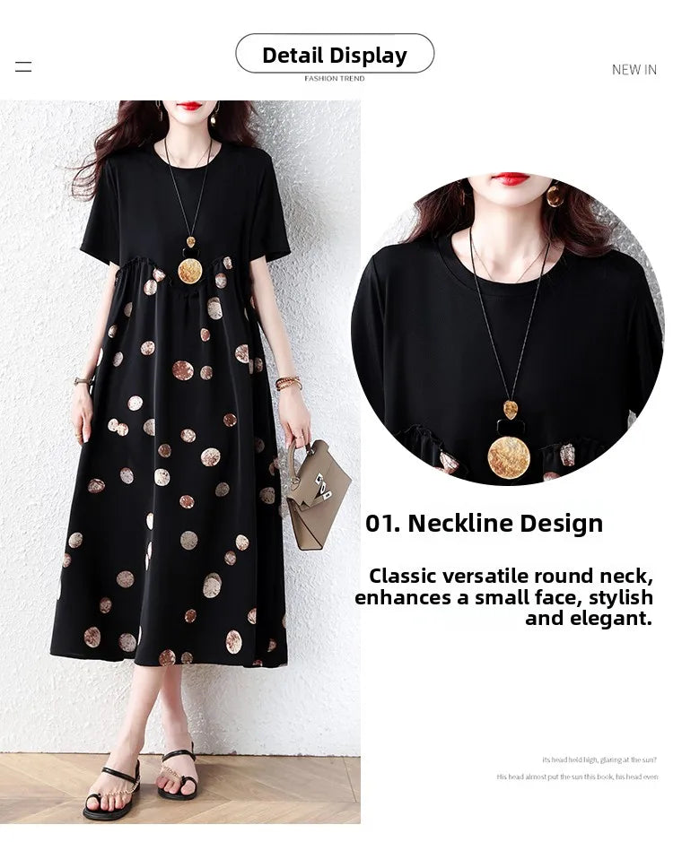 Summer New plus Size Polka Dot Dress Color Block Loose Fitting Slimming Effect Casual Commute Style Women's Dress
