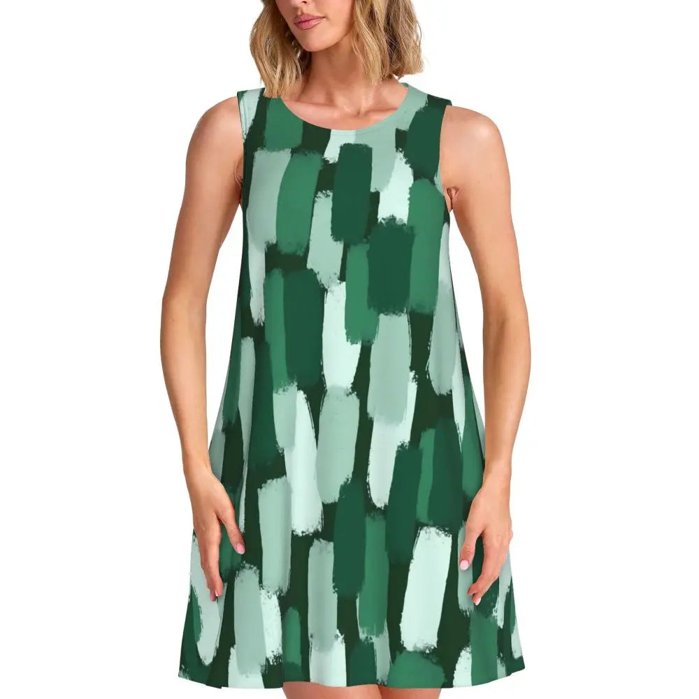 Abstract Paint Brush Tank Dress Red Blue Yellow Street Wear Dresses Summer Print Night Club Dress Wholesale Sleeveless Clothing