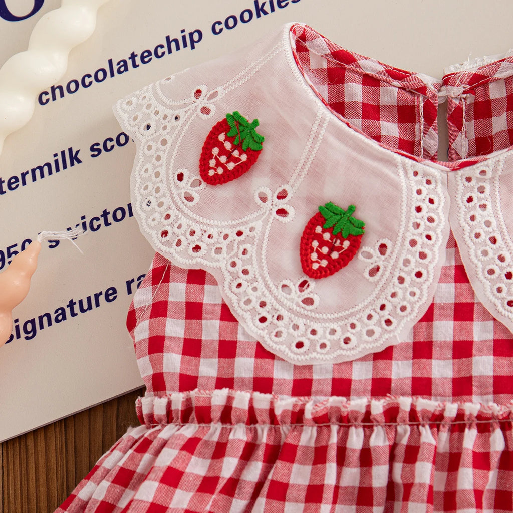 Summer New Baby Girl Plaid Dress Cute Red Strawberry Children'S Clothing (6 Months -3 Years Old)