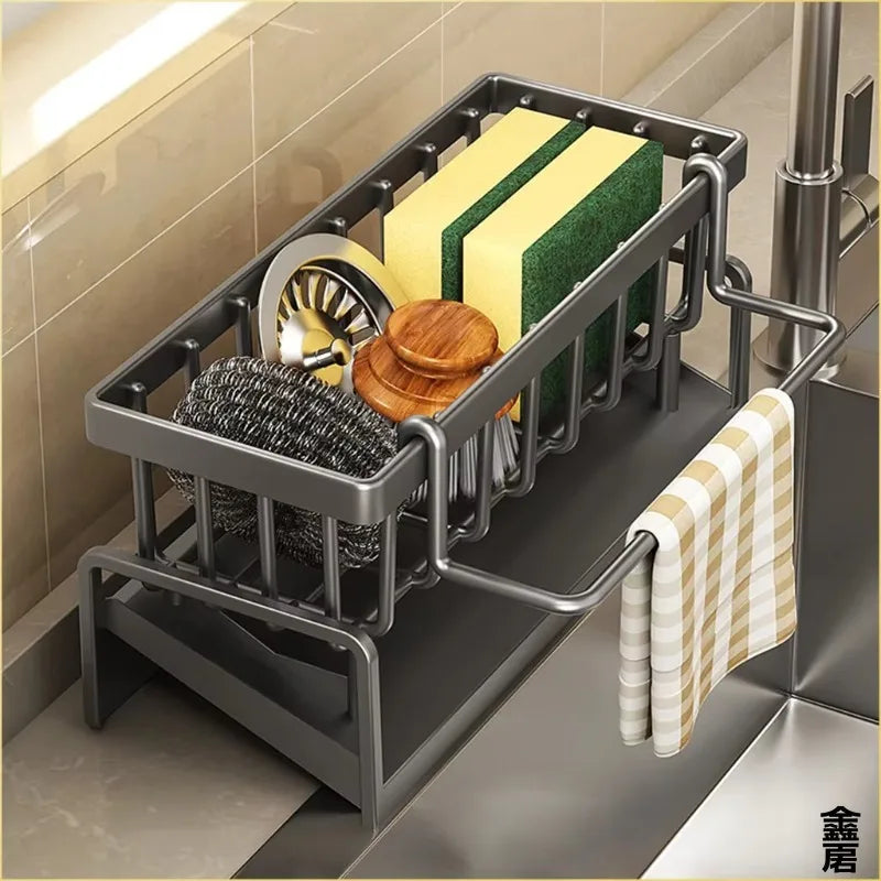 Estante compacto para especias montado en el grifo – Organizador de fregadero con escurridor – Almacenamiento de cocina que ahorra espacio para utensilios/accesorios