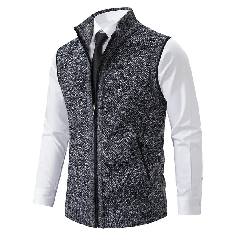 Men'S Knitted Sleeveless Sweater Cardigan Zipper Sweater Vest Casual Sleeveless Warm Jacket Slim Fit Stand Collar Sweatercoat