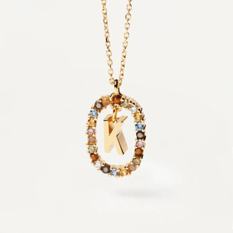 New 925 Sterling Silver Gold Letters A - Z Initial Necklace Zirconia Letter Pendant Long Chain Say My Name Fine Jewelry