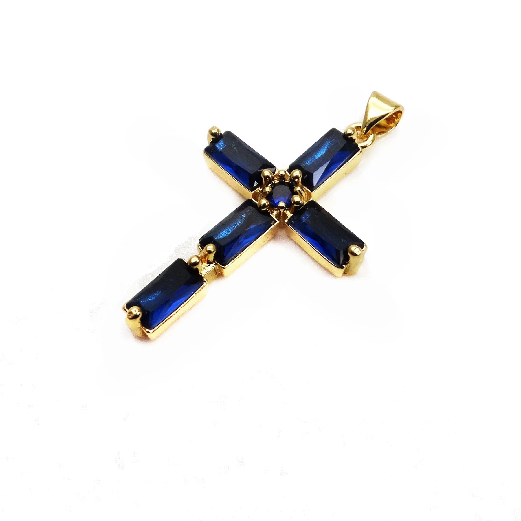 Cross Pendant Gold Plated With Sparkling Multicolor Microlaid CZ For Women Brass Charm Necklace Making