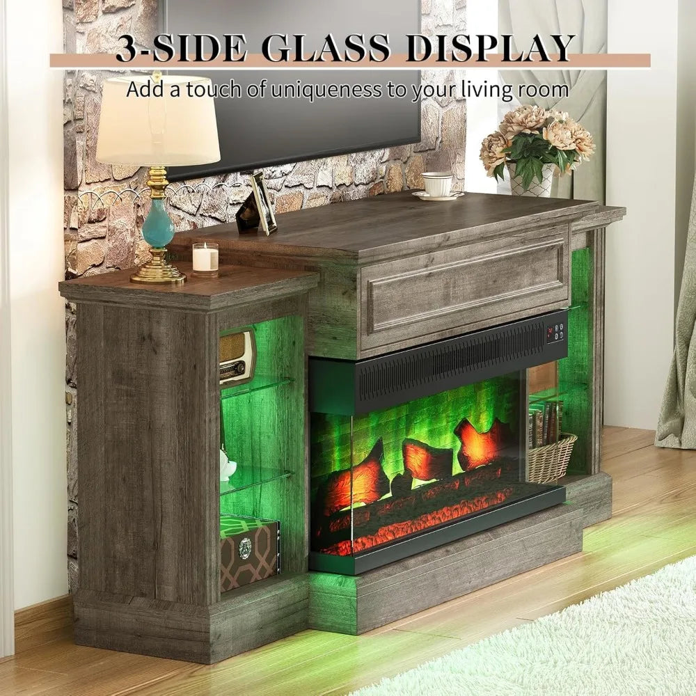 Farmhouse 70" Fireplace TV Stand with 36" Electric Fireplace 3-Sided Electric Fireplace, Media Entertainment Center , Customized