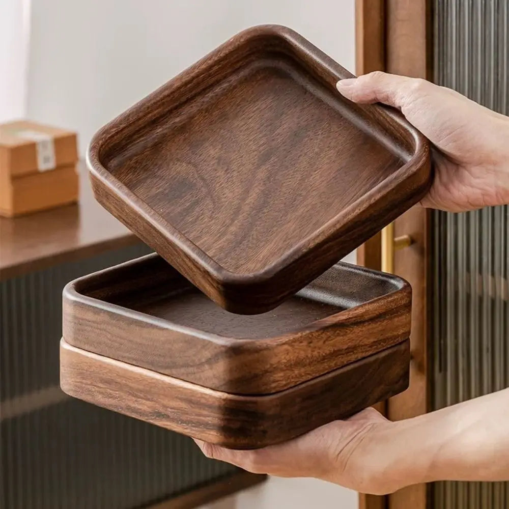 Japanese Style Wooden Fruit and Snack Tray - Round/Square Stackable