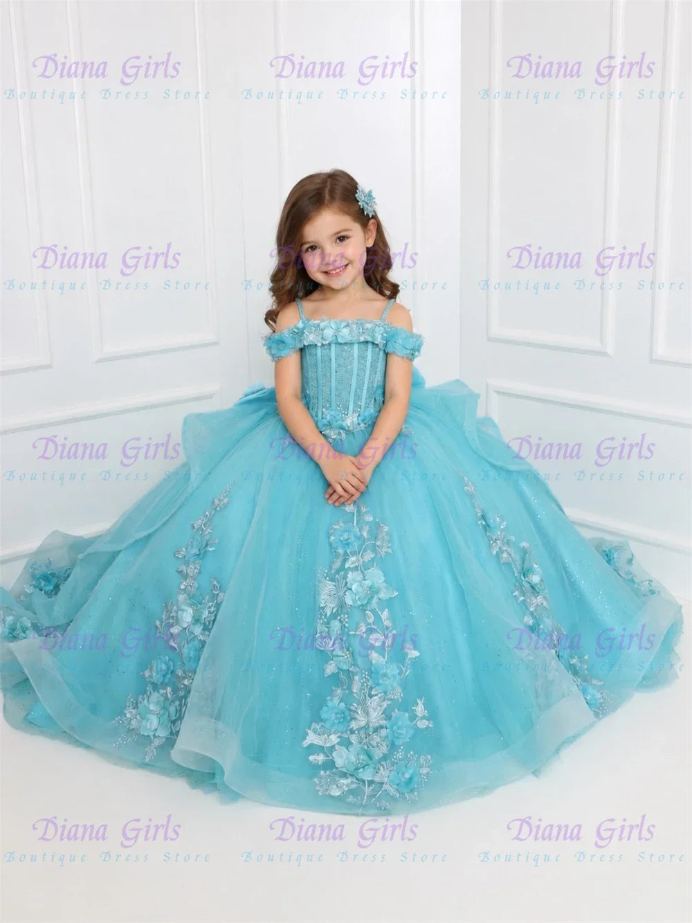 Gorgeous Blue Tulle Fluffy QUality Flower Girl Dress for Kids Wedding Evening Ball Ceremonies Formal Receptions Customized Gowns