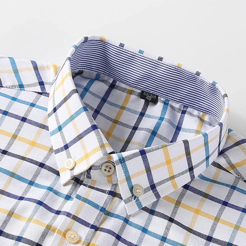 100% Pure Cotton Oxford Shirts For Men Long Sleeve Plaid Shirt Striped Male Businesstartan Red Shirt Mans Designer Clothes