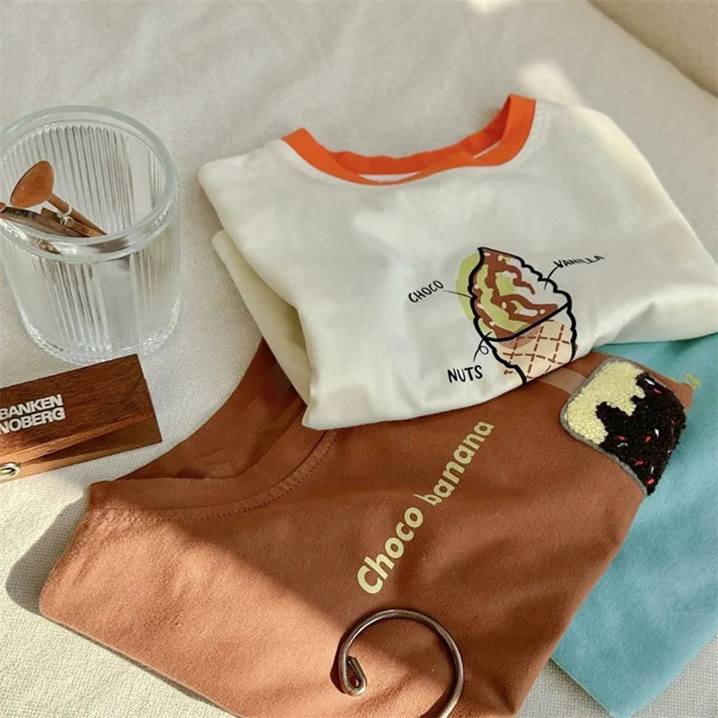 Summer New Children'S 100% Cotton T-Shirt Baby Boys Fashion Short-Sleeved Cartoon Tops Kids Girl Patchwork Costume Outerwears