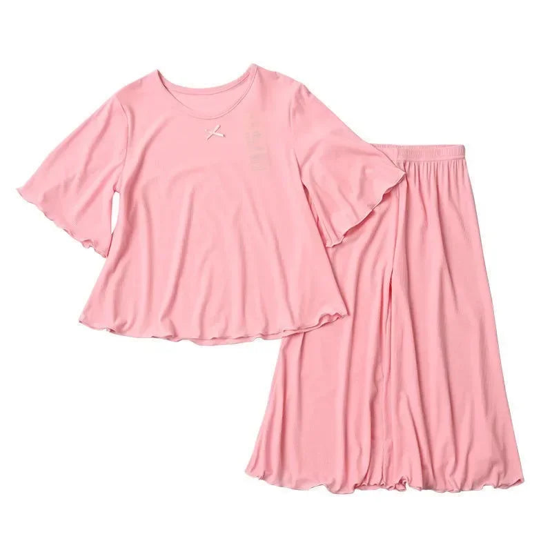 Sonkpuel Girls' 2-Piece Ice Silk Pajama Set - Short Sleeve Casual