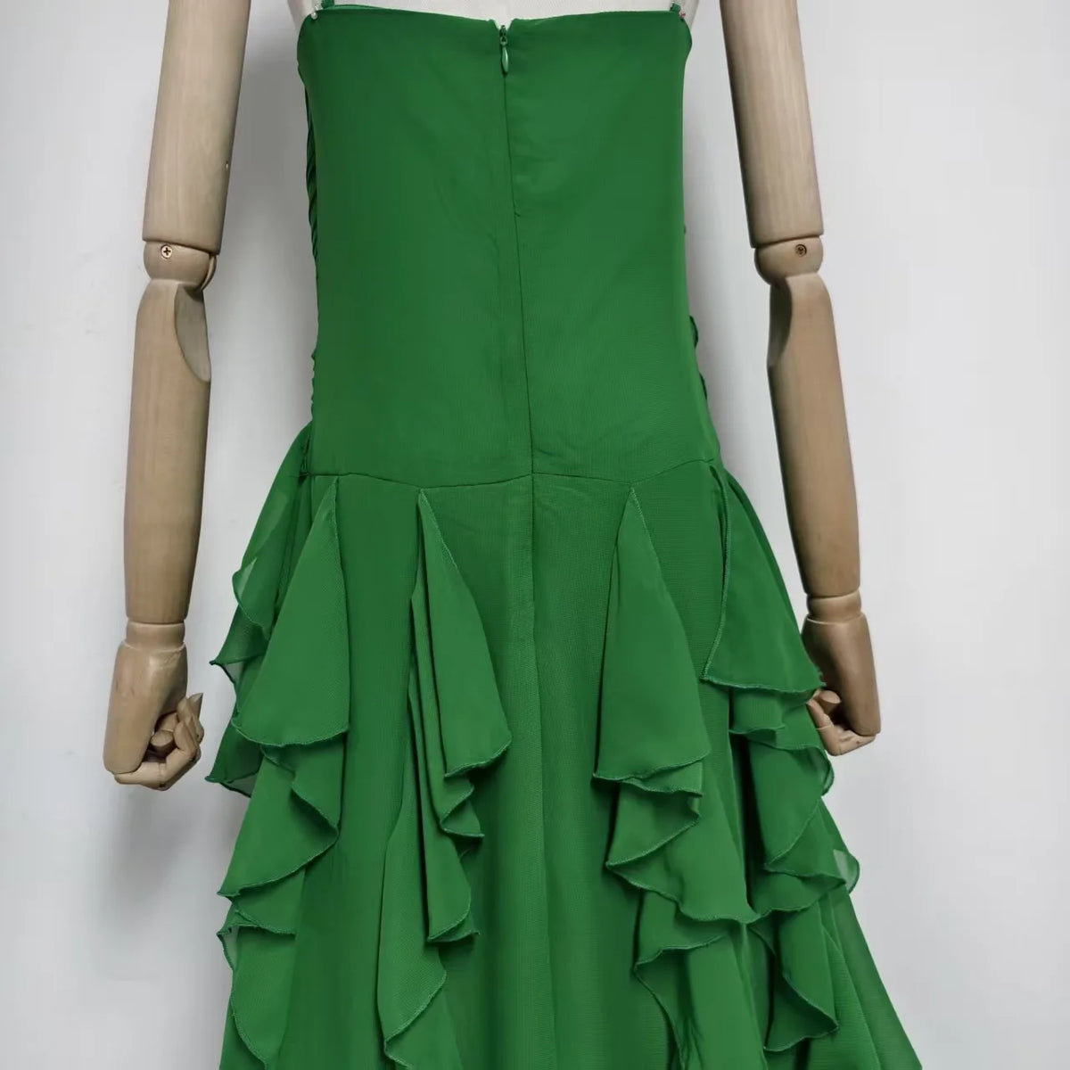 2026 Summer American Elegant Temperament Fashion Ruffled Splicing Sleeveless Strapless Irregular Split Chiffon Long Dress Women