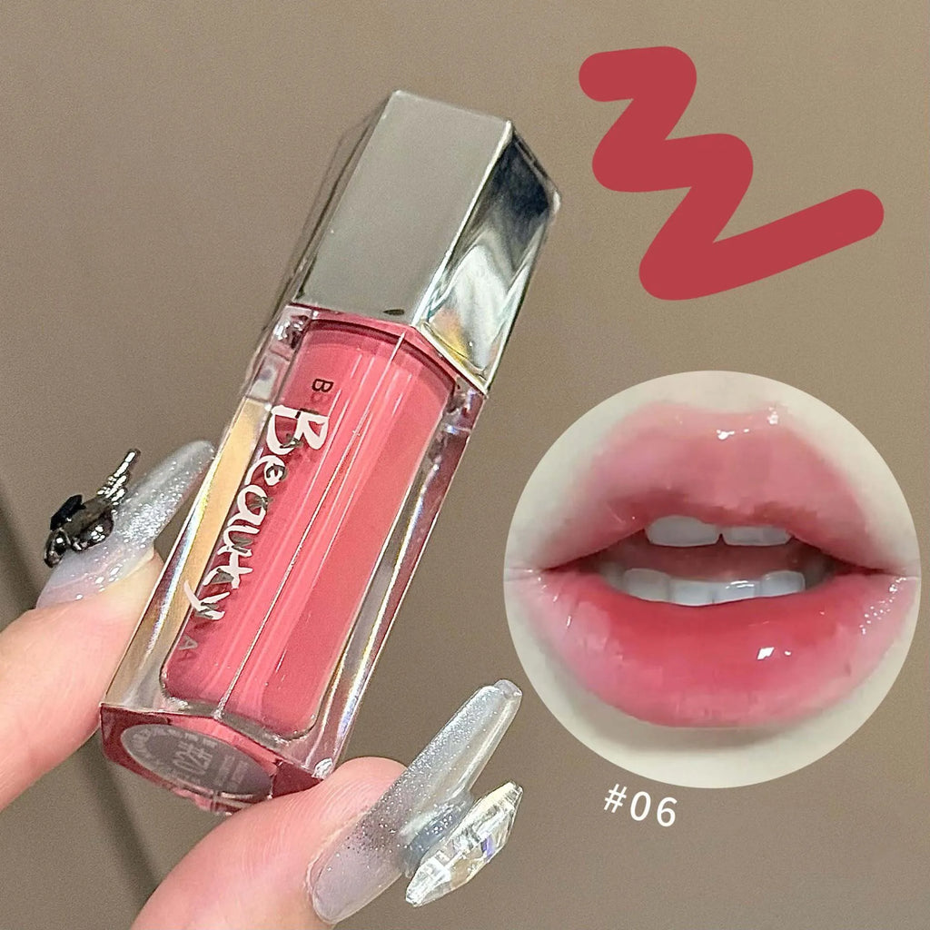 Ice Transparent Brown Lip Gloss Moisturizing Glossy Liquid Lipstick Water Light Glass Mirror Lip Glaze Long-lasting Beauty Lips