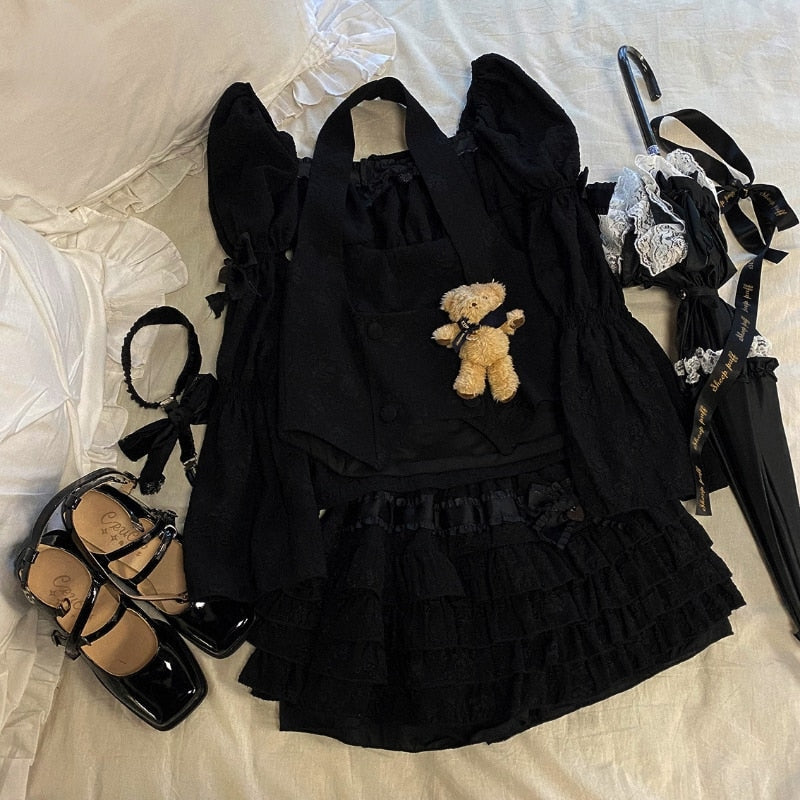 Gaono Lolita Cake Mini Skirts Women Japanese A-line High Waist Pleated Skirt Girly Kawaii Love Y2k Layered Skirts Fairy Outfit