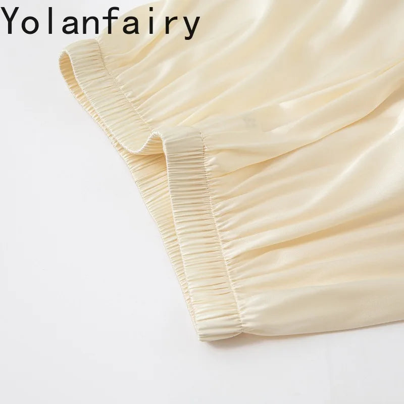 YOLANFAIRY 93% Real Mulberry Silk Pajamas for Woman 2026 Spring Summer High-end Sets Woman 2 Piece Short Sleeve Pijamas De Mujer