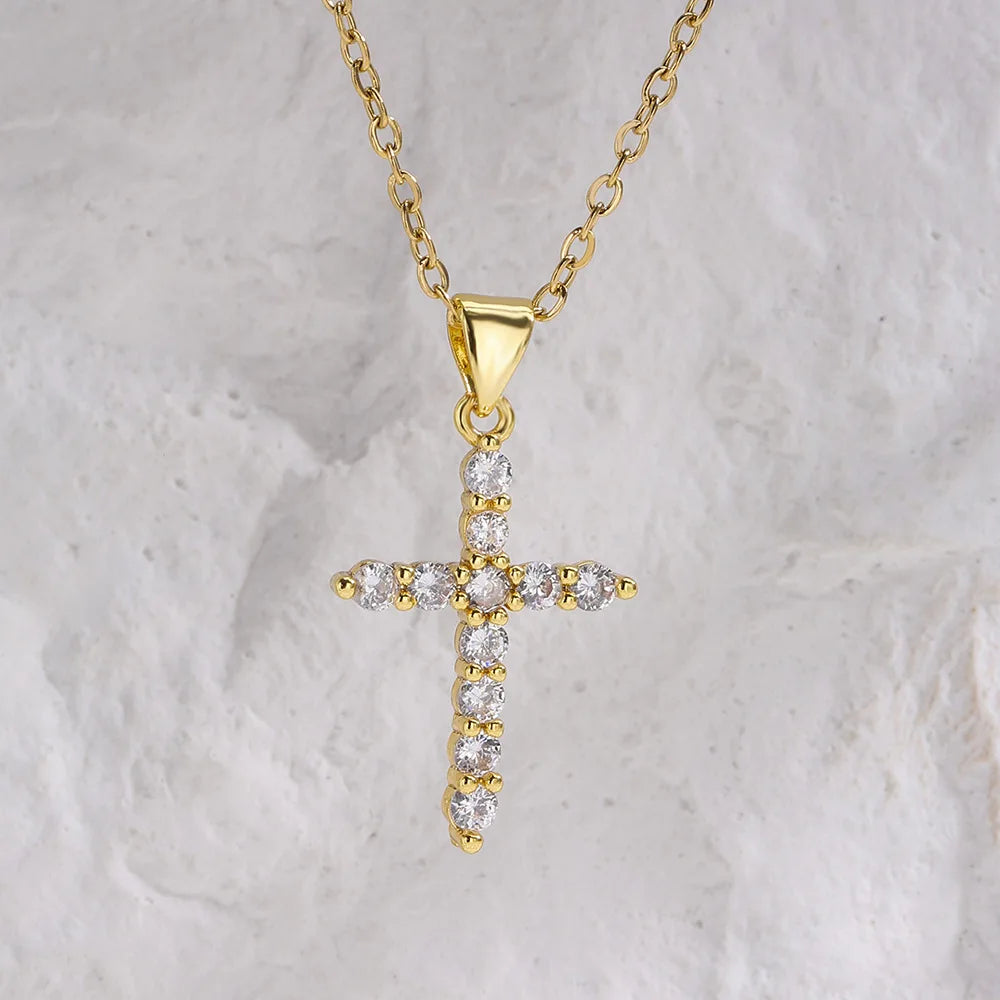 Zircon Jesus Jewelry For Women'S Copper Cross Pendant Necklace Fashion High Quality Acc Gold Silver