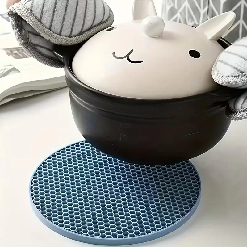 4 salvamanteles redondos de cocina, alfombrillas reutilizables resistentes al calor para proteger la mesa debajo de utensilios de cocina y platos calientes