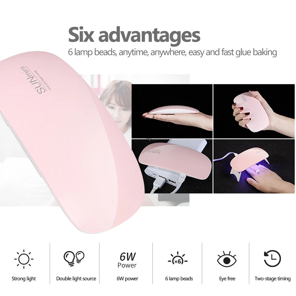 LINMANDA Mini Nail Dryer Lamp 6W LED UV Portable Nail Dryer Curing Lamp Light for Gel Based Polish with 45s/60s Timer Setting