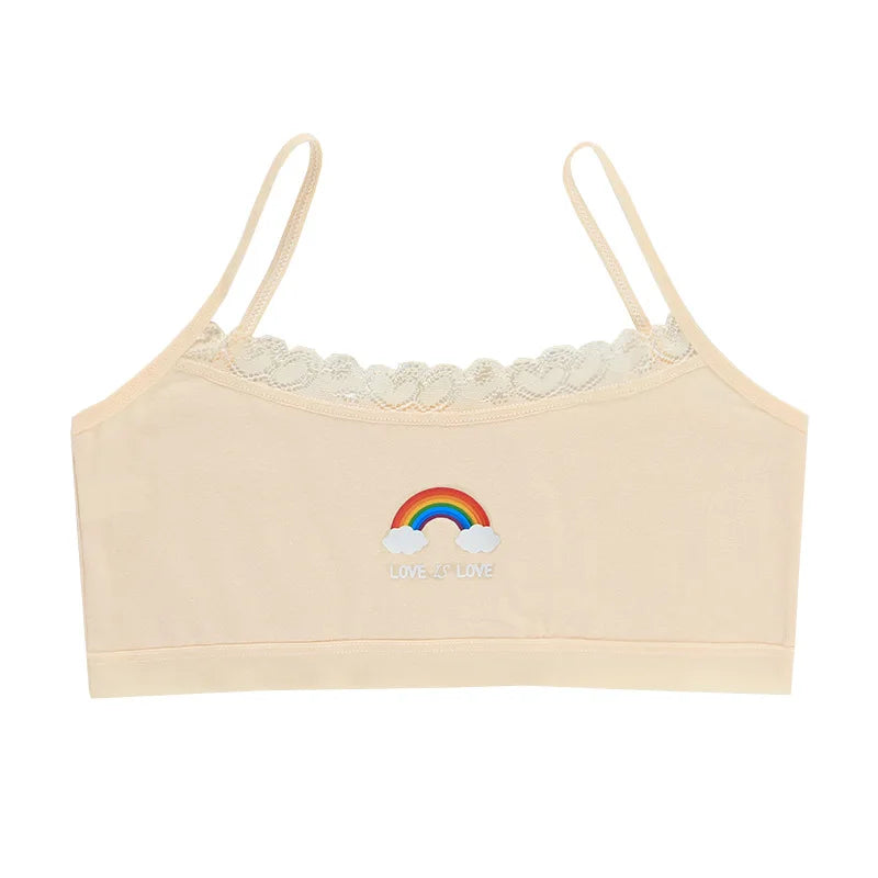 1/3PCS Teenage Girls Rainbow Printed Small Training Bras Cute Kids Sport Vest Tube Tops Student Children Brassiere Underwear