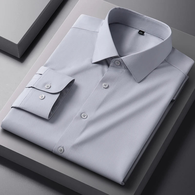 Bamboo Fiber AntiWrinkle Mens Long Sleeve Dress Shirt Slim Fit For Business Professionals