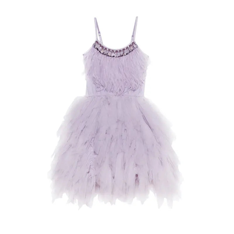 High-end Girls Tutu Dress 2026 New Summer Kids Sequin Flower Feather Slip Dresses Little Girls Princess Performance Dress