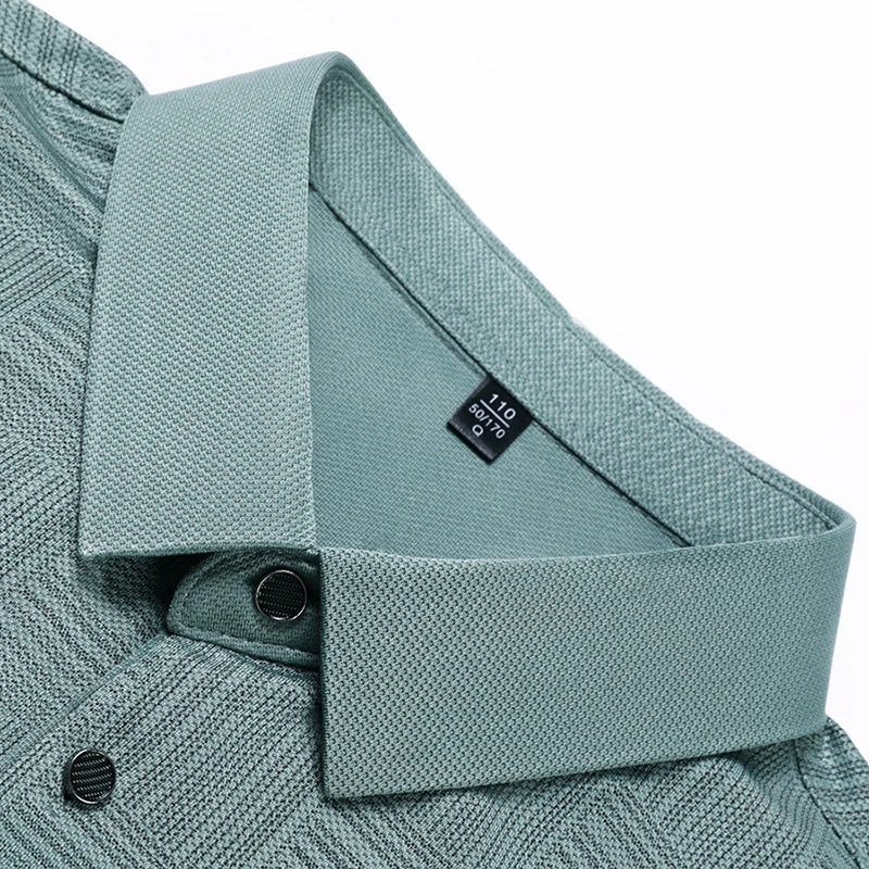 New Men's Business Casual Long Sleeved Shirt Solid Color Polo Shirt Fashionable Breathable Comfortable Versatile Top