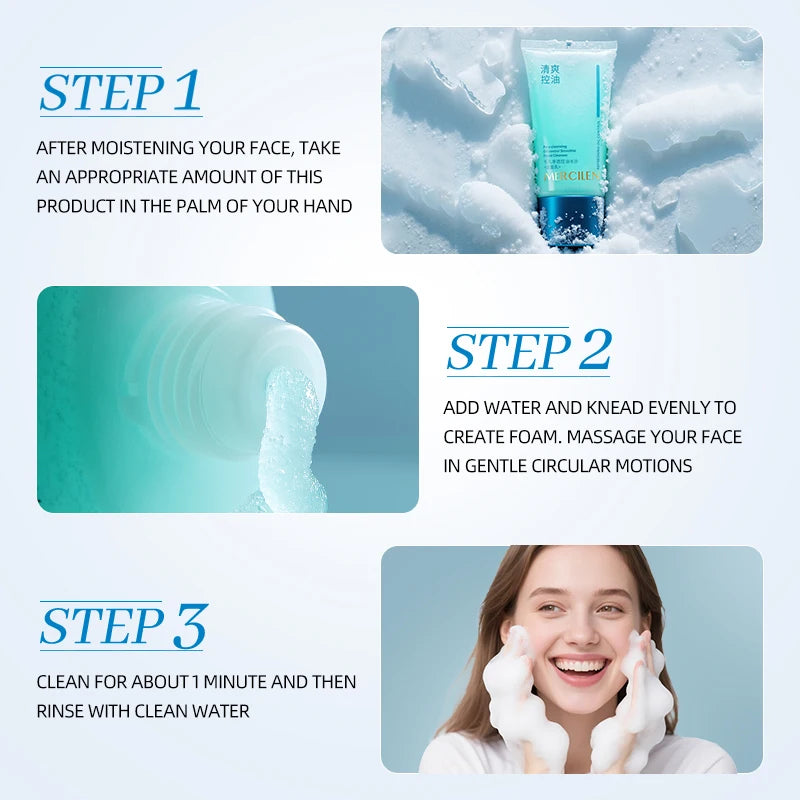 Mercilen Pore Cleansing Oil Control Smoothie Cleanser 150g, Contains Vitamin E, Salicylic Acid, and Collagen to Deeply Cleanse Dirt, Remove Makeup, and Clean the Skin Without Making It Tight, Leaving the Skin Hydrated and Cle