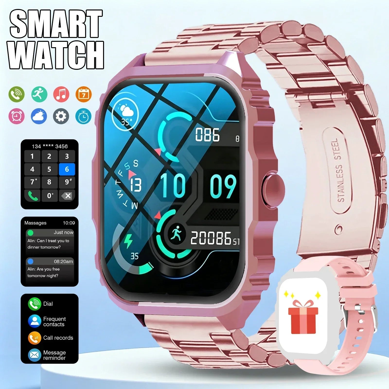 New Smart Watch 1.84 Inch HD Full Touch Screen Display Wireless Call,Answer Phone Watch,Multiple Sports Modes Outdoor Information Reminder Weather Display Music Control Photo Control, Suitable for Iphone & Android