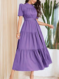 High Neck Dress, Bohemian Sweet Style, Self-Tie Waistband and Puff Sleeves, Perfect for Vacation, Dates, and Daily Wear