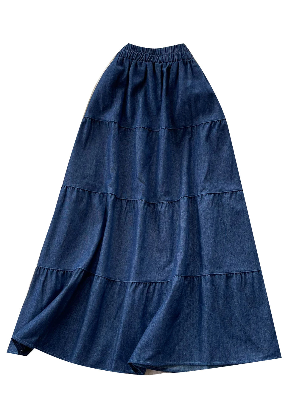 Korean Style A-Line  Skirt Women's Summer Slimming Elastic Waist Denim Patchwork Skirts City Commute Universal Long Skirts
