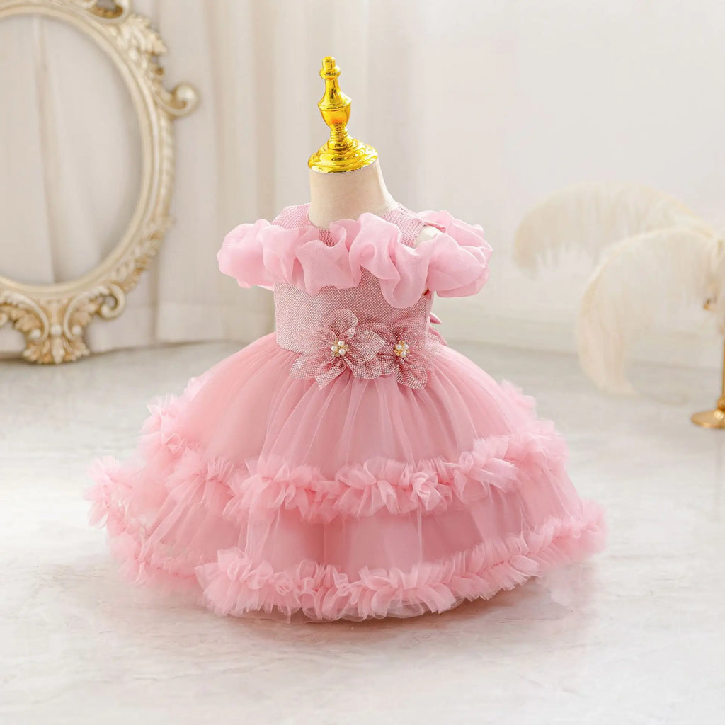 HETISO Girls Princess Flower Dress Tutu Sleeve Baby Toddler Children's Birthday Party Ball Gown for 0-5 Years