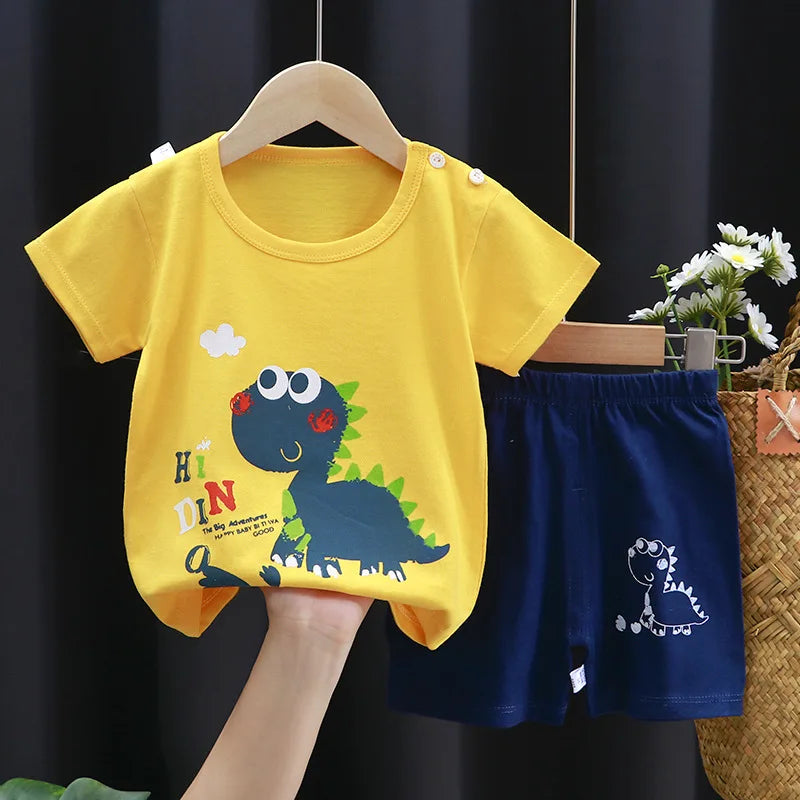 Toddler Unisex Cartoon Cotton 2-Piece T-Shirt and Shorts Set