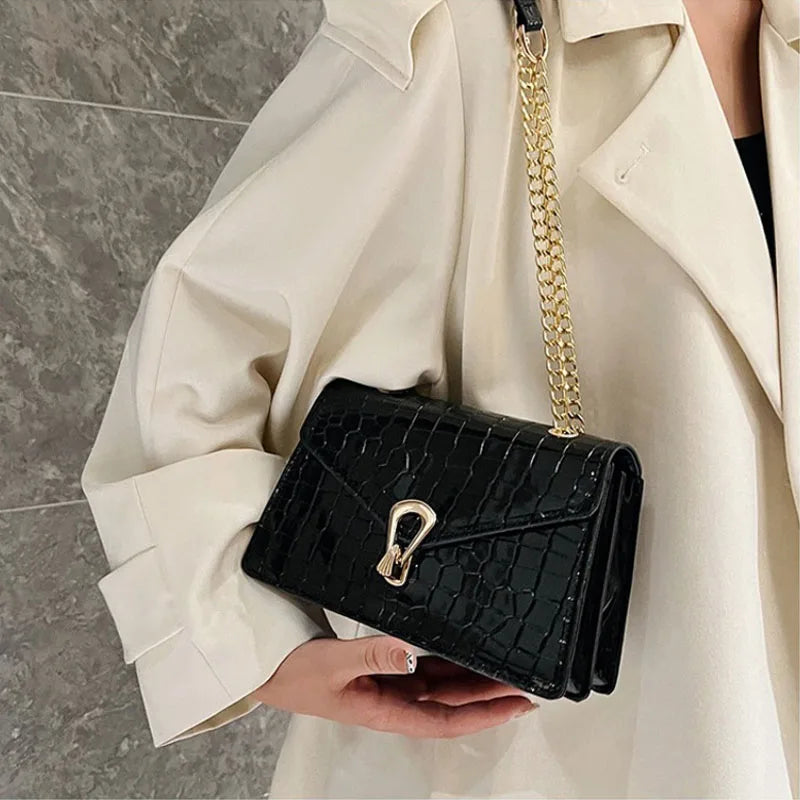 Crocodile Pattern Shoulder Bags For Women Fashion Chains Squre Bag Purse Female Pu Leather Crossbody Handbag Daily Phone Clutch